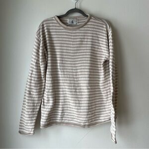 Cotton Ginny Striped Sweater Womens Medium Beige White Knit Pullover Casual